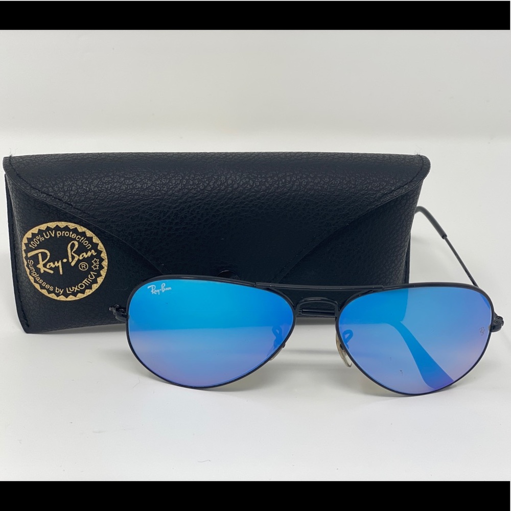 RAY BAN Aviator Large Sunglasses, Black/Blue, 58MM